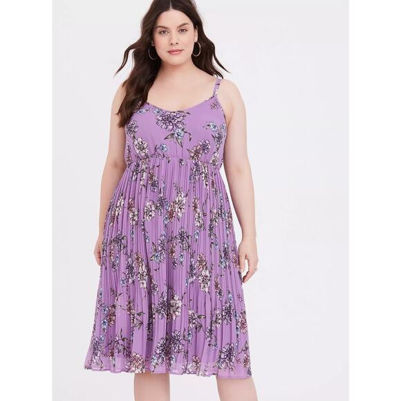 New Torrid Lavender Purple Floral Chiffon Midi Dress Adjustable Strap Plus Sz 2X - Picture 2 of 11